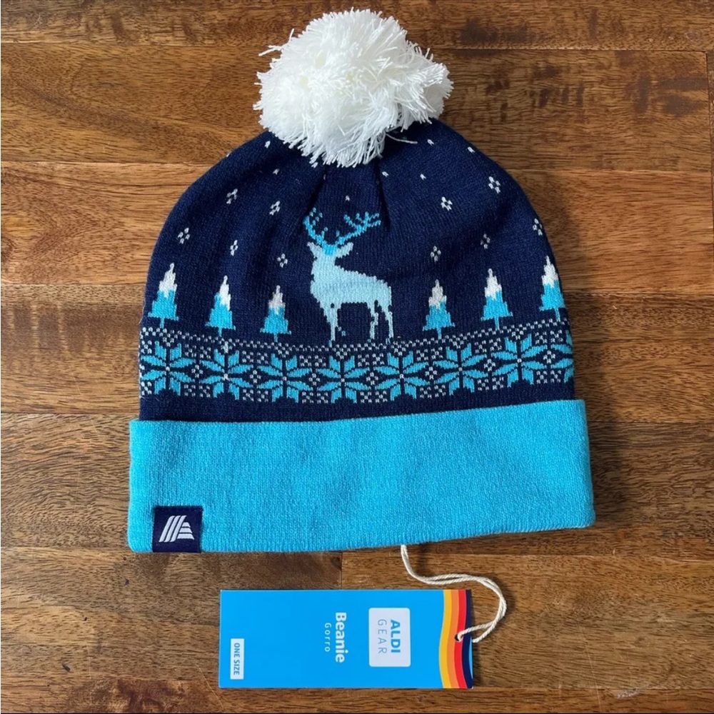 Aldi Beanie Cuffed Pom Winter Holiday Merch Drop Hat Tree Reindeer Flurry NEW